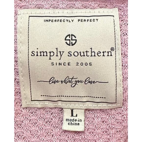 2/$15 Simply Southern Ruffle Tier Waffle Knit Top Pink Short Sleeve Size L - Picture 7 of 8